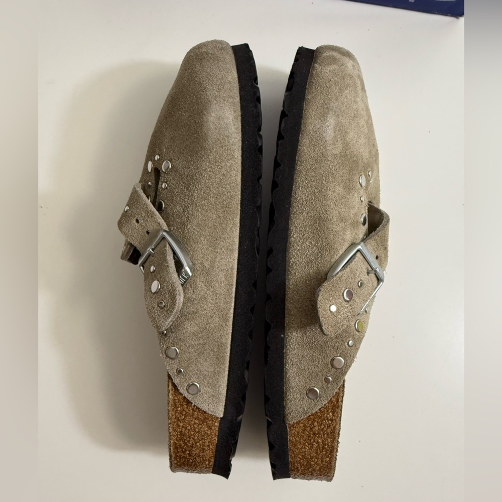 Birkenstock Beige Suede Clogs with Silver Studs - Picture 10 of 15